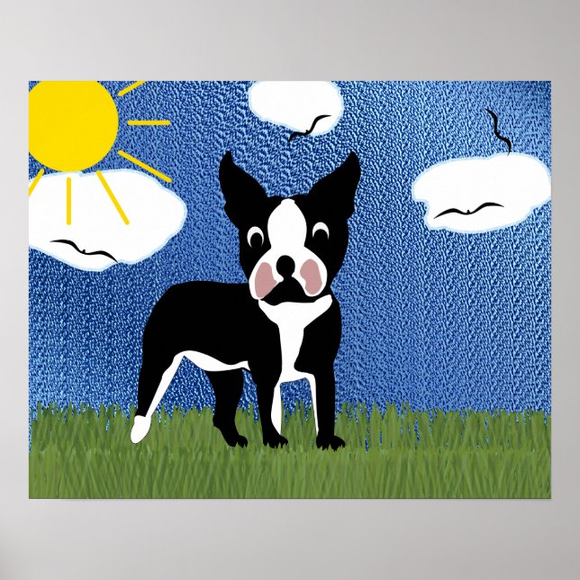 Póster Cartoon Boston Terrier (Frente)