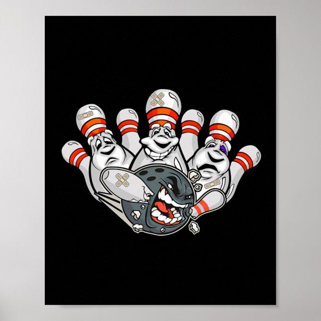 Poster Cartoon Bowler Boliches Assustadas Pins Engraçado  (Frente)