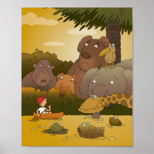 Poster Cartoon Boy Tropical Jungle Animal