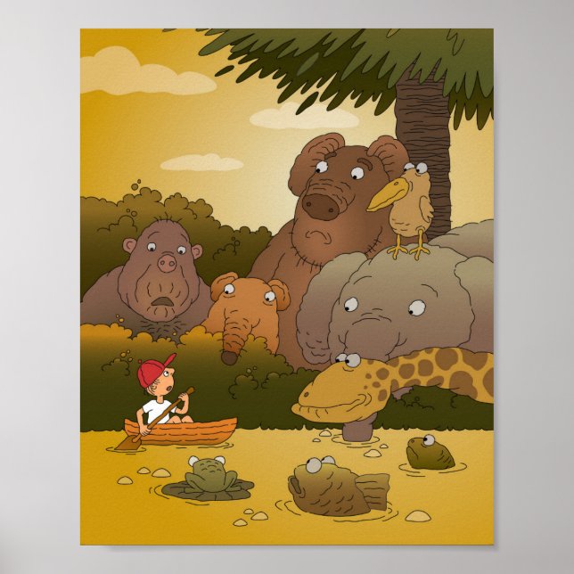 Poster Cartoon Boy Tropical Jungle Animal (Frente)
