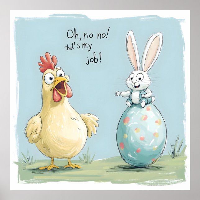 Poster Cartoon Bunny Pintinho, Diversão de Páscoa de Ovo (Frente)