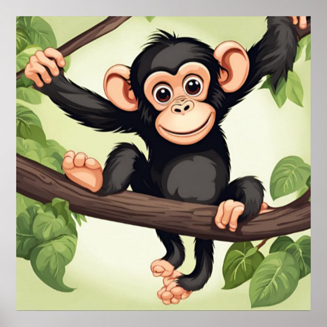 Poster Cartoon Chimpanzé Engraçado e Bonito (Frente)