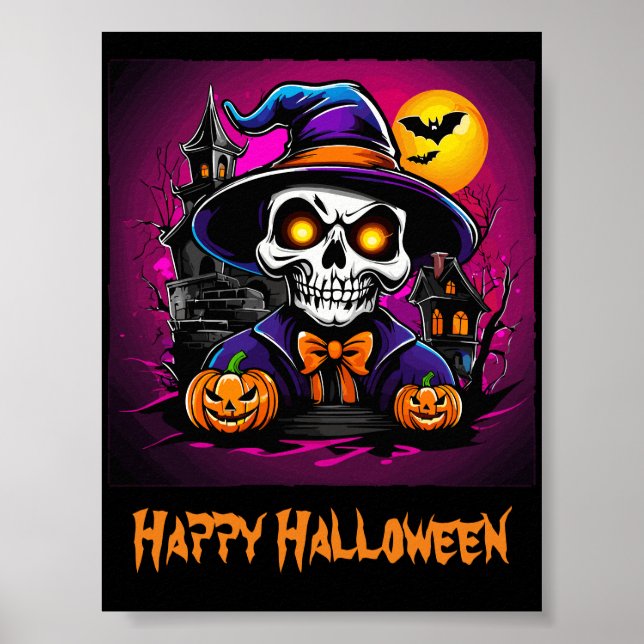 Poster Cartoon Colorida Skeleton Halloween Pumpkin (Frente)