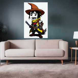 Poster Cartoon Cowboy Witch Arte AI
