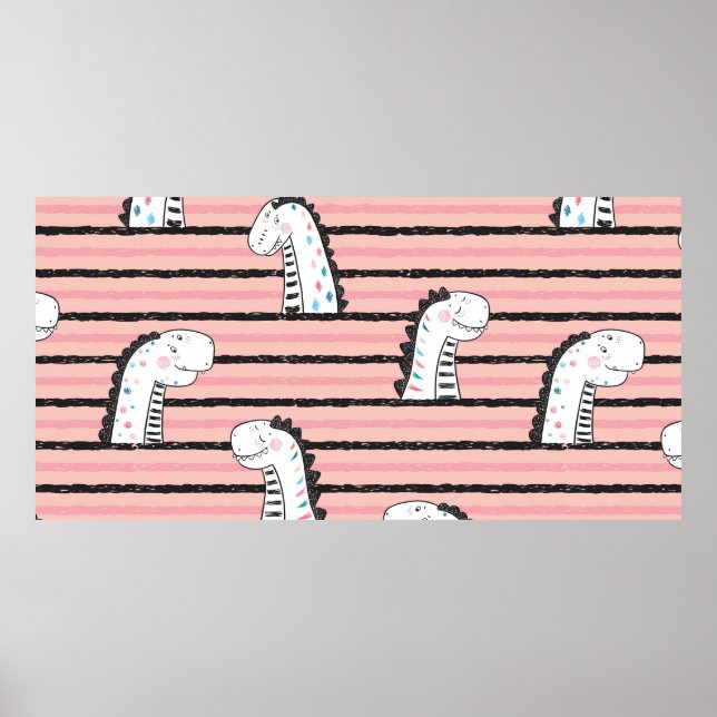 Poster Cartoon Cute Dinosaurs vintage Seamless pattern. C (Frente)