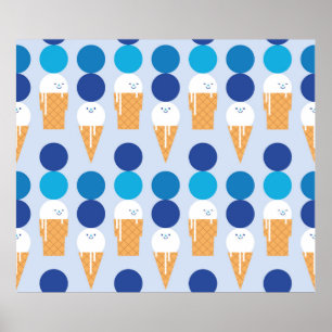Poster Cartoon cute ice cream seamless pattern design. Vi