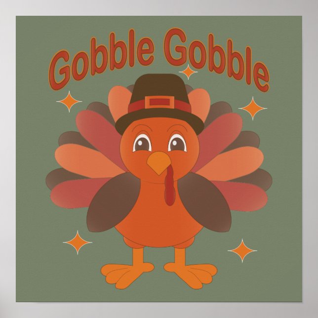 Poster Cartoon de Ação de Graças da Turquia - "Gobble Gob (Frente)