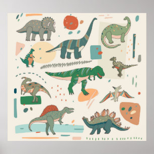 Poster Cartoon de dinossauro: conjunto de ilustrações de