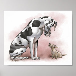 Poster Cartoon de Dogue Alemão e Terrier Escocês