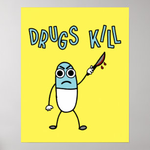 Poster Cartoon de Drogas Abuso Engraçado Drogas Matam