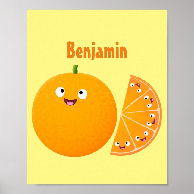 Poster Cartoon de fruta de citros de laranja feliz (Frente)