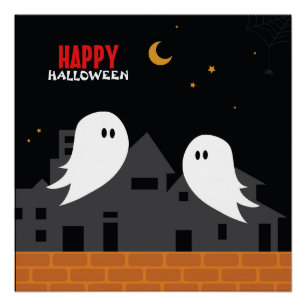 Póster Cartoon de horror da cidade fantasma fantasma de h