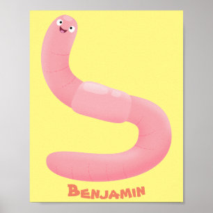 Poster Cartoon de minhoca rosa-branca