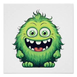 Póster Cartoon de Monstro Verde Sorridente