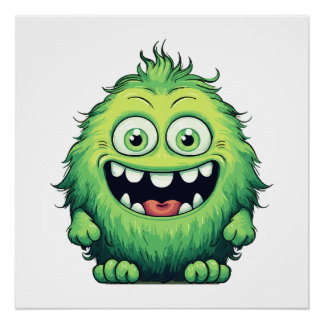 Póster Cartoon de Monstro Verde Sorridente