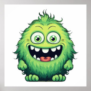 Poster Cartoon de Monstro Verde Sorridente