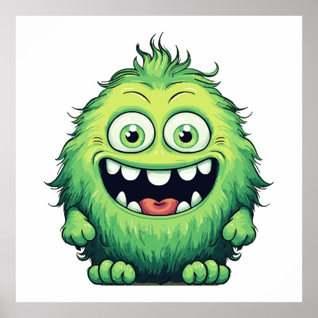 Poster Cartoon de Monstro Verde Sorridente (Frente)