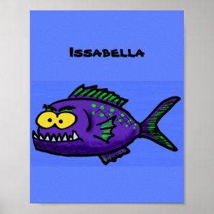 Poster Cartoon de peixe Piranha