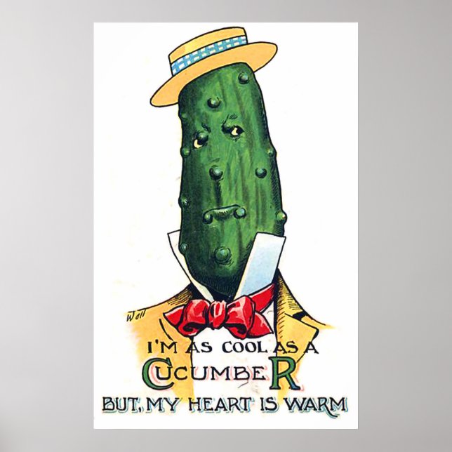 Poster Cartoon de pepino com mensagem de amor, vinheta en (Frente)