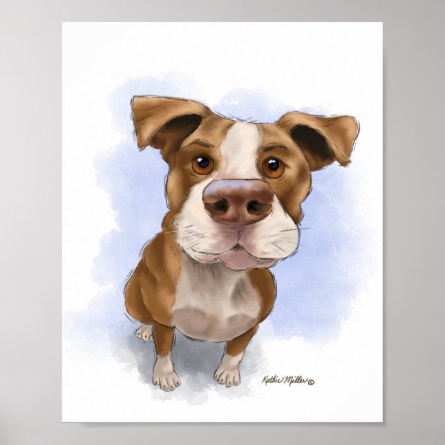 Poster Cartoon de Pit Bull Fofo (Frente)