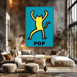Poster Cartoon de Pop de Gato Amarelo e Negrito Silhout A
