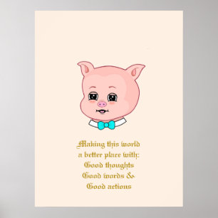 Poster Cartoon de porco bonito e palavras positivas