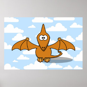 Póster Cartoon de Pterodactyl Laranja
