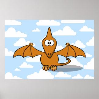 Póster Cartoon de Pterodactyl Laranja