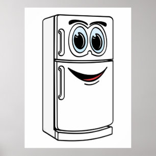Poster Cartoon de refrigerador branco