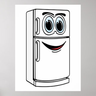 Poster Cartoon de refrigerador branco