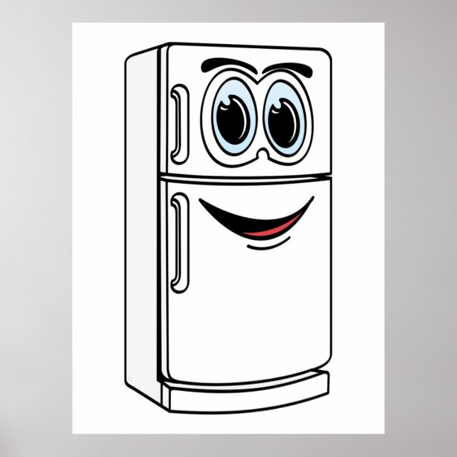 Poster Cartoon de refrigerador branco (Frente)