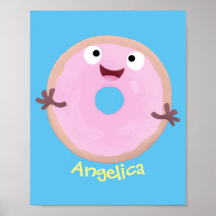 Poster Cartoon de rosquinha rosa-claro e bonito