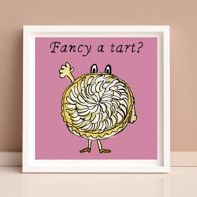 Poster Cartoon de torta de maçã Rico uma citação de Tart (Fancy a tart Funny baking joke watercolor apple pie cartoon poster)