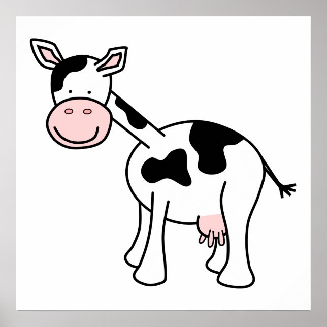 Poster Cartoon de vaca preto e branco. (Frente)
