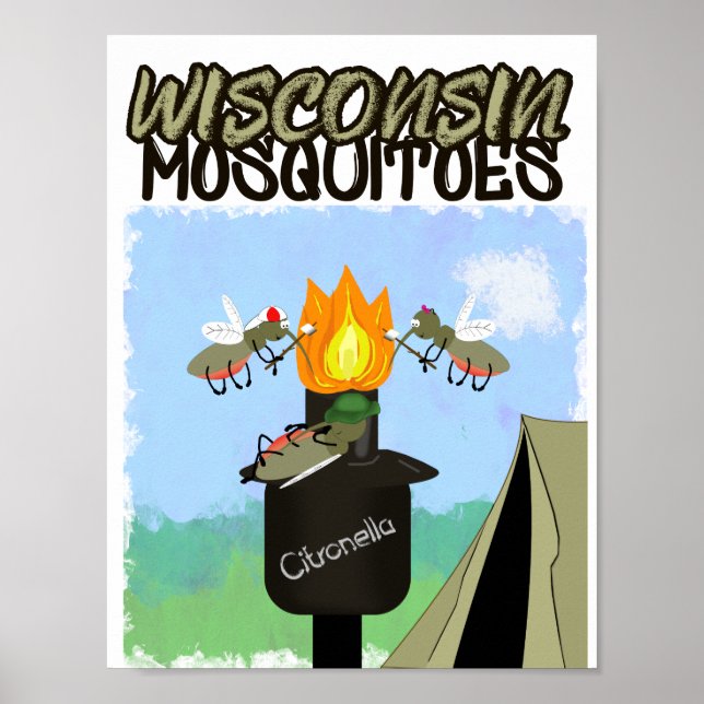 Poster Cartoon de Wisconsin Mosquitos - Camping de Tiki (Frente)