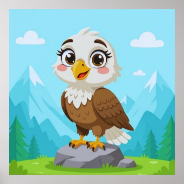 Poster Cartoon Eagle on Rock – Cute Vector Character (Frente)