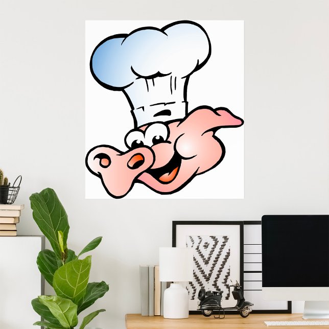 Poster Cartoon Engraçado Chef de Porco com Chapéu (Criador carregado)