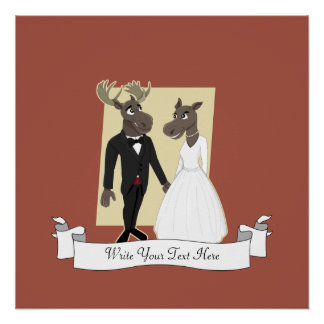Póster Cartoon Engraçado de Casamento Moose