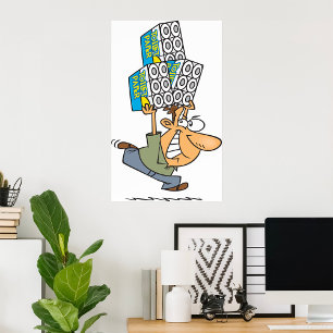 Poster Cartoon Engraçado Pânico Comprando Papel de Banhei
