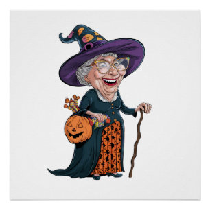 Póster Cartoon Engraçado Vovó e Halloween(2)