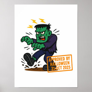 Poster Cartoon Frankenstein - Aprovado pelo Dia das Bruxa