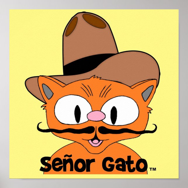 Poster Cartoon Gato do Senor Mustache Cat Cowboy (Frente)