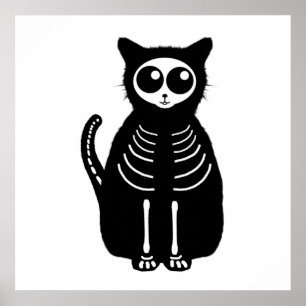 Póster Cartoon Gato Skeleton de Halloween