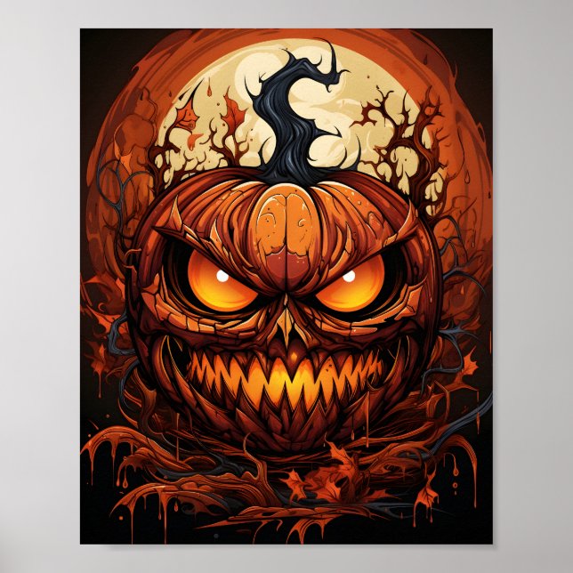 Poster Cartoon Halloween Assusta Pumpkin Com Olhos Estran (Frente)