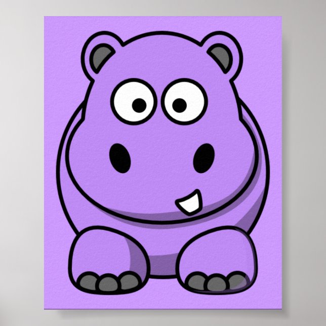 Poster cartoon-hippo adorável roxo adorável (Frente)