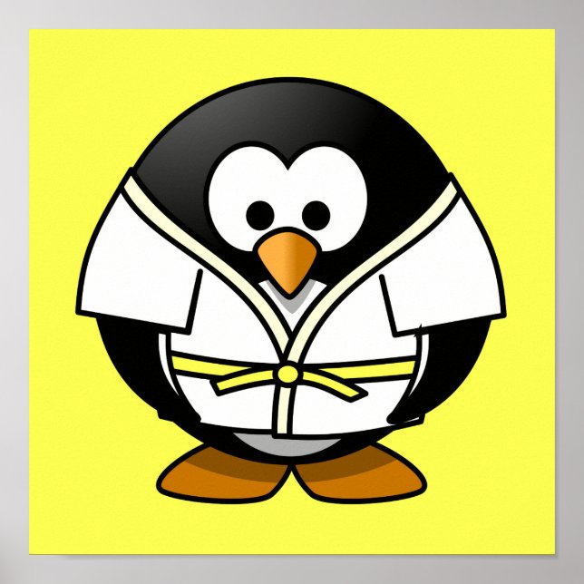 Póster Cartoon Judo Penguin Yellow Background (Frente)