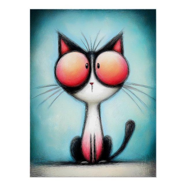 Póster Cartoon Katze mit riesigen roten Augen (Frente)