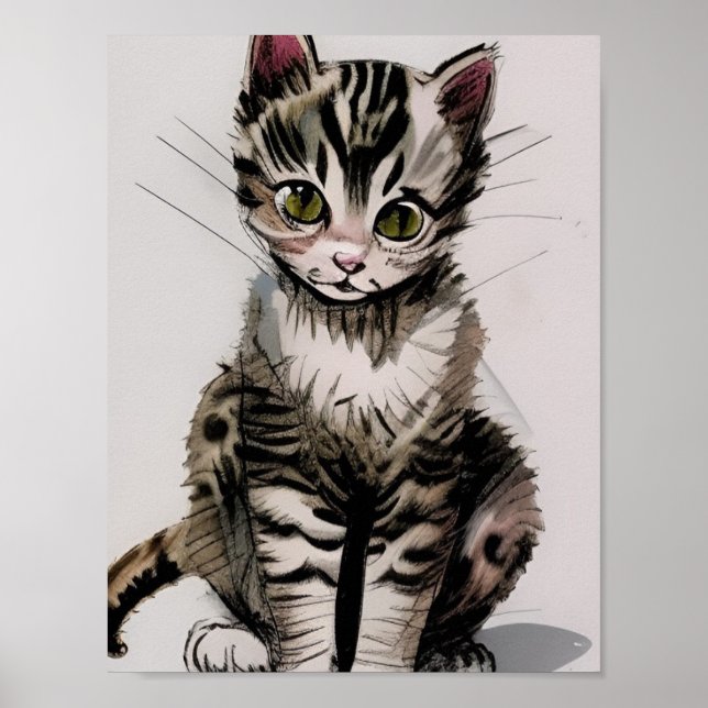 Poster Cartoon kitten gatinhos vozes cinzas listradas (Frente)