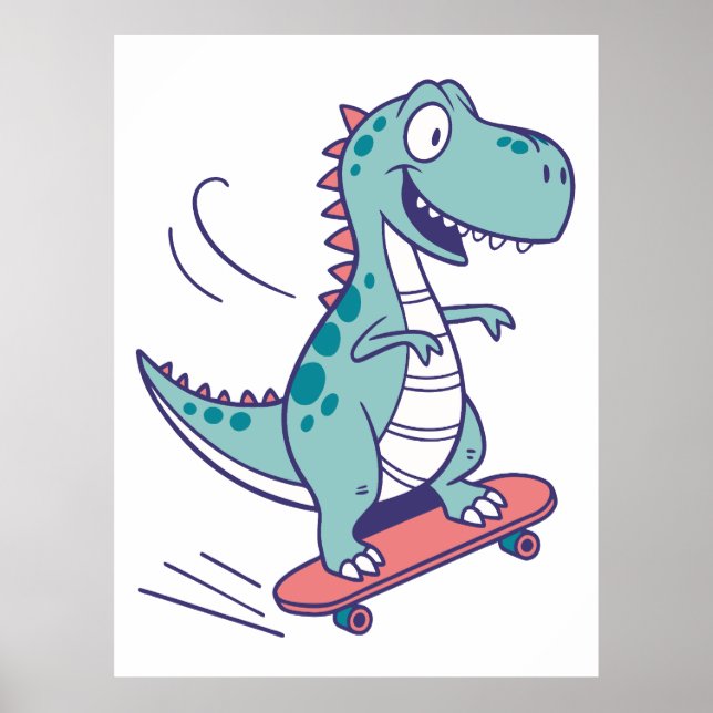 Poster Cartoon legal T-Rex no skate (Frente)
