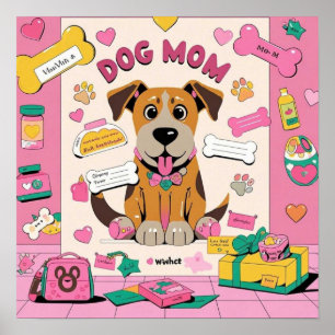 Poster Cartoon Mamãe cachorrinha no quarto rosa